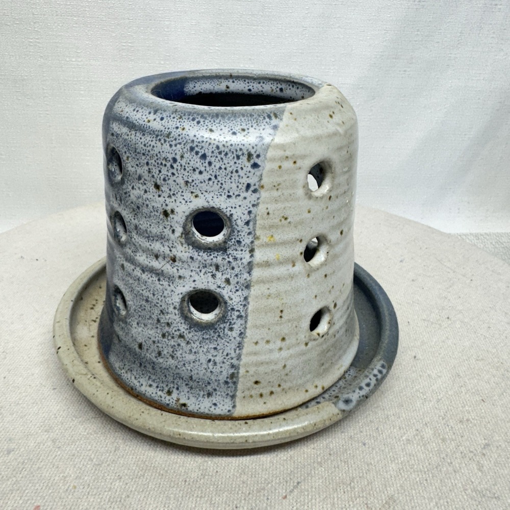 Unbranded Ceramic Candle Holder Lantern Small Blue Cream Speckled Boho‎ Rustic